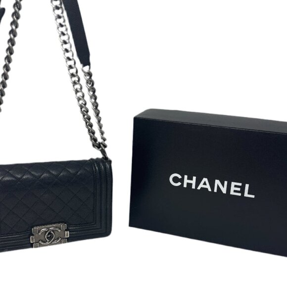 Chanel Black Leather Quilted BOY Bag - Picture 1 of 9